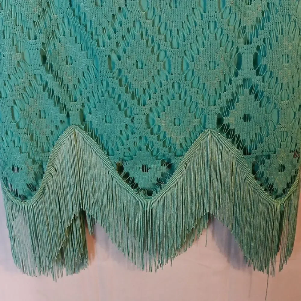Wrangler Teal Crochet Fringe Mini Skirt